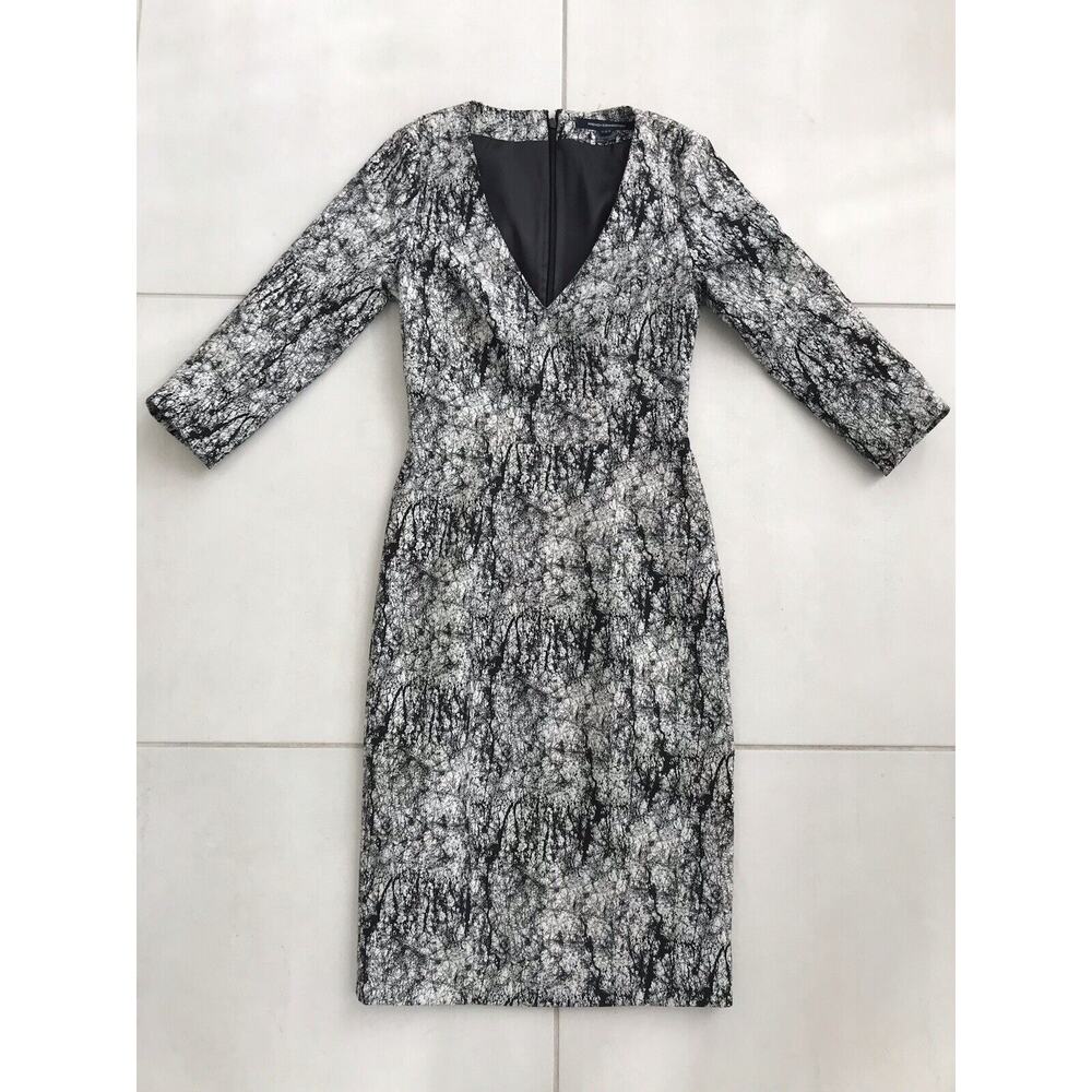 French Connection Multicolor Print V Neck Bodycon Dress
